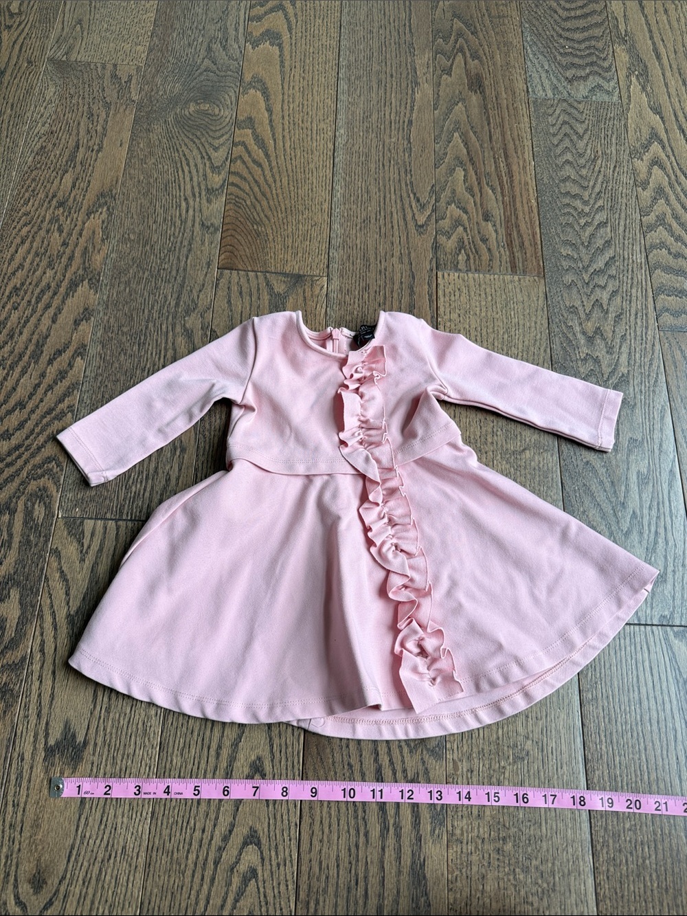 Bardot Junior Soft Pink Ruffle-Front Long Sleeve Dress 9-12 months baby EUC